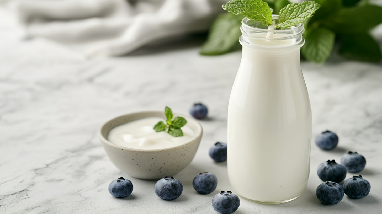 Glass of kefir with fermented foods — gut health probiotic microbiome science